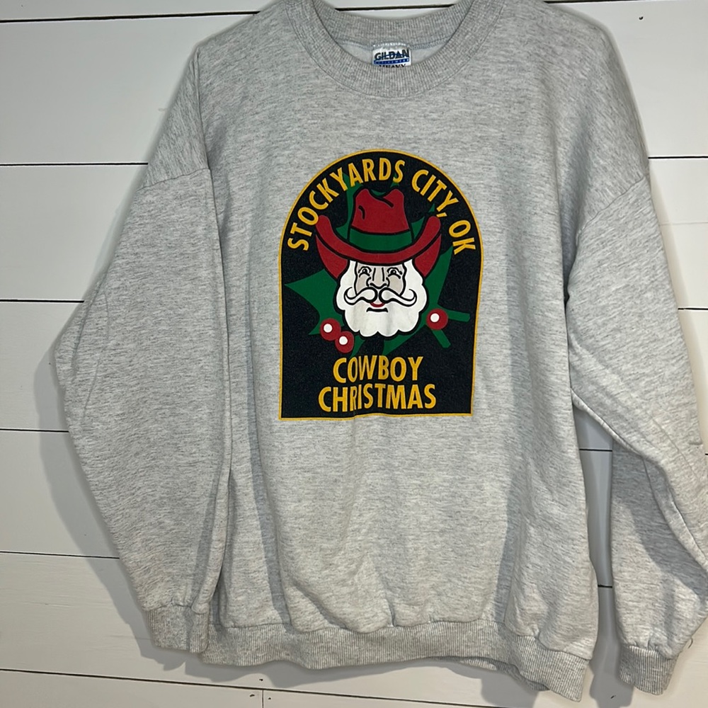 Stockyards City Oklahoma Cowboy Christmas Heavy Cotton Crewneck Sweatshirt
